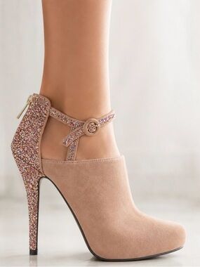 ENZO ANGIOLINI glitter strappy heel booties 4.5" glitter heel and a back zipper